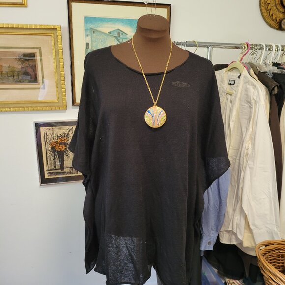 Eskandar Original Black Lightweight Linen/Cotton Blend Knit Top - Picture 1 of 5